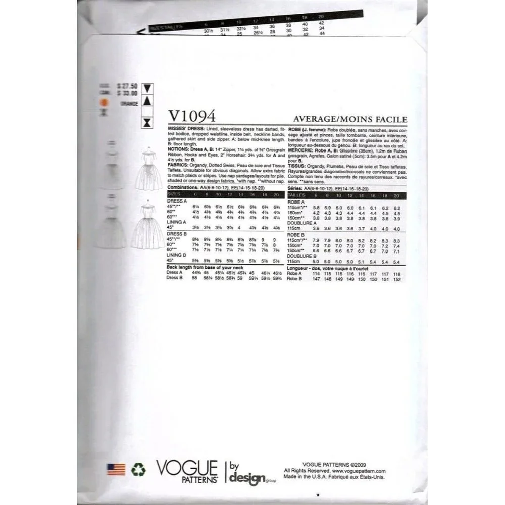 Vogue V1094 Misses 6 to 12 Circa 1955 Special Occasion Dress UNCUT Sewing Patter - Picture 2 of 2